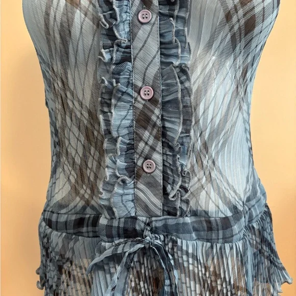 Mine Blue Plaid Ruffled Blouse - Picture 2 of 3